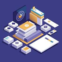 Isometric Illustration of Business Documents and Data vector