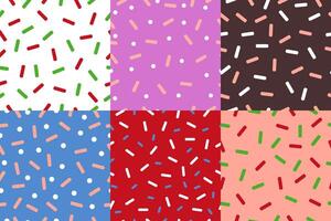 Donut glaze seamless pattern collection. Colorful confetti texture for sweet food toppings. vector