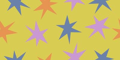 Horizontal banner with colorful star in unusual shape. Yellow seamless background. Abstract pattern. vector