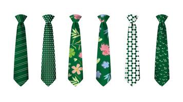 Green tie set isolated on white background vector