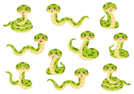 Set of cute snakes. Symbol of the New Year 2025. illustration.