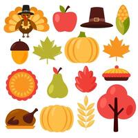 Set of Thanksgiving elements on white background. Thanksgiving, autumn and harvest concept. illustration vector