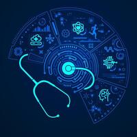 concept of telemedicine or healthcare technology, graphic of stethoscope combined with electronic pattern and futuristic interface vector