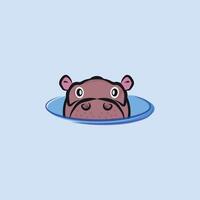 Cute Hippo in the water with Front view vector