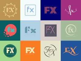 FX logo company template. Letter f and x logotype. Set different classic serif lettering and modern bold text with design elements. Initial font typography. vector
