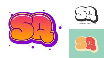SQ logo design for festival or party. Initial letter s and q in graffiti style. Creative modern lettering company name of font typography. Kids trendy logotype or identity. vector