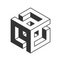 Cube logo, geometric design. Black and white Box logotype company, trendy techno emblem in isometric 3D style. vector