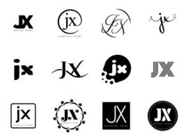 JX logo company template. Letter j and x logotype. Set different classic serif lettering and modern bold text with design elements. Initial font typography. vector