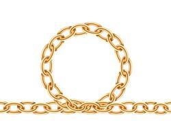 Realistic gold circle frame chain texture. Golden round chains link isolated on white background. Jewelry chainlet three dimensional design element. vector