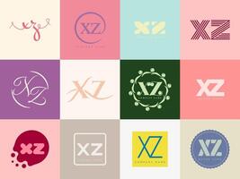 XZ logo company template. Letter x and z logotype. Set different classic serif lettering and modern bold text with design elements. Initial font typography. vector