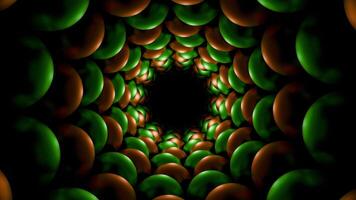 Green and Bronze Reverse Rotate Glossy Balls Tunnel Background VJ Loop in 4K video