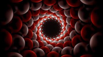 Red and Silver Spiral Balls Tunnel Background VJ Loop in 4K video