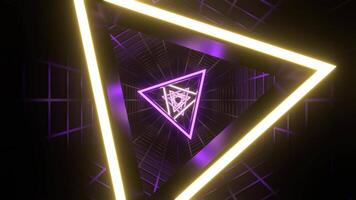 Purple and Yellow Neon Triangle in Mesh Tunnel Background VJ Loop in 4K video