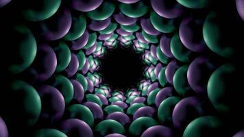 Turquoise and Purple Reverse Rotate Glossy Balls Tunnel Background VJ Loop in 4K video
