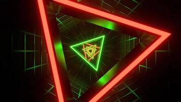 Red and Green Neon Triangle in Mesh Tunnel Background VJ Loop in 4K video