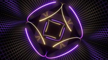 Purple and Yellow Neon Circle Lights in Square Frames Background VJ Loop in 4K video