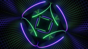 Purple and Turquoise Neon Circle Lights in Square Frames Background VJ Loop in 4K video