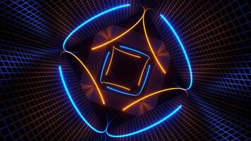 Orange and Blue Neon Circle Lights in Square Frames Background VJ Loop in 4K video