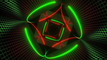Green and Red Neon Circle Lights in Square Frames Background VJ Loop in 4K video