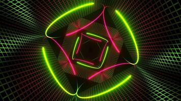 Pink and Light Green Neon Circle Lights in Square Frames Background VJ Loop in 4K video