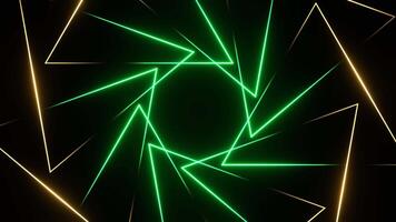 Yellow and Turquoise Neon Lights Moving in Triangles Background VJ Loop in 4K video