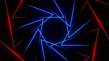 Red and Blue Neon Lights Moving in Triangles Background VJ Loop in 4K video
