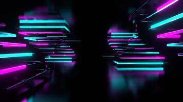 Corridor of Moving Cyan and Pink Neon Triangular Shapes in 4K video