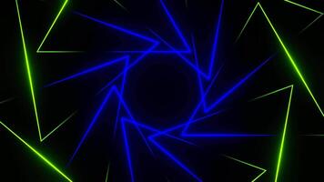 Blue and Light Green Neon Lights Moving in Triangles Background VJ Loop in 4K video