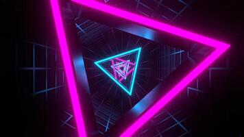 Cyan and Pink Neon Triangle in Mesh Tunnel Background VJ Loop in 4K video