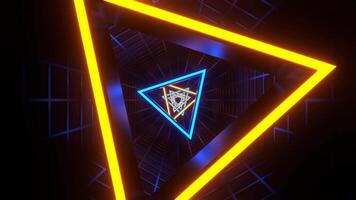 Orange and Blue Neon Triangle in Mesh Tunnel Background VJ Loop in 4K video