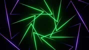 Purple and Turquoise Neon Lights Moving in Triangles Background VJ Loop in 4K video