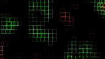 Green and Orange Neon Cubic Frame Waves Background VJ Loop in 4K video