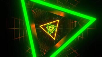 Green and Orange Neon Triangle in Mesh Tunnel Background VJ Loop in 4K video
