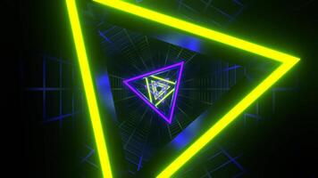 Purple and Light Green Neon Triangle in Mesh Tunnel Background VJ Loop in 4K video