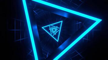 Blue Neon Triangle in Mesh Tunnel Background VJ Loop in 4K video