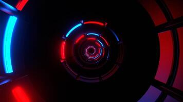 Red and Blue Neon Stage Light Rings Tunnel Background VJ Loop in 4K video