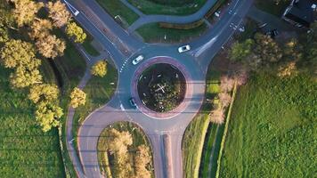An aerial view of a roundabout in the middle of a field video