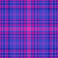 Apparel plaid check background, checker fabric pattern. Repetitive textile texture seamless tartan in blue and magenta colors. vector