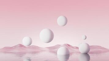 Floating balls and water surface background, 3d rendering. video