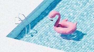 Swimming pool and floating flamingo, 3d rendering. video