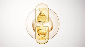Medical capsule with golden bubbles background, 3d rendering. video