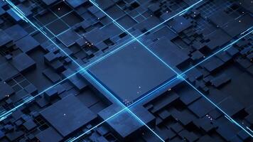 Technology circuit board and core, 3d rendering. video