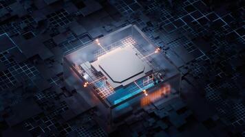 Technology circuit board and core, 3d rendering. video