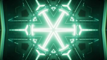 Abstract neon kaleidoscope pattern with glowing effects, 3d rendering. video