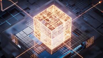 Technology circuit board and core, 3d rendering. video