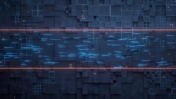Technology circuit board with flowing transmission lines, 3d rendering. video