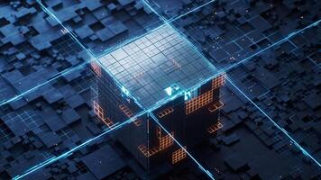 Technology circuit board and core, 3d rendering. video