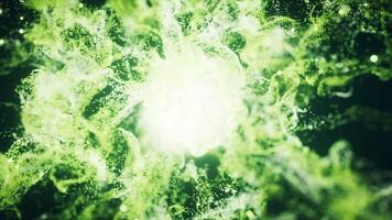 Green flowing particles with explosive wave effect, 3d rendering. video