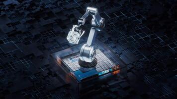 Mechanical arm with technological circuit background, 3d rendering. video