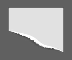 Torn edge paper illustration. Piece ripped blank with shadow. Rip white note vector